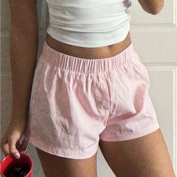 Edikted Pants - Light Pink Striped Lounge Shorts